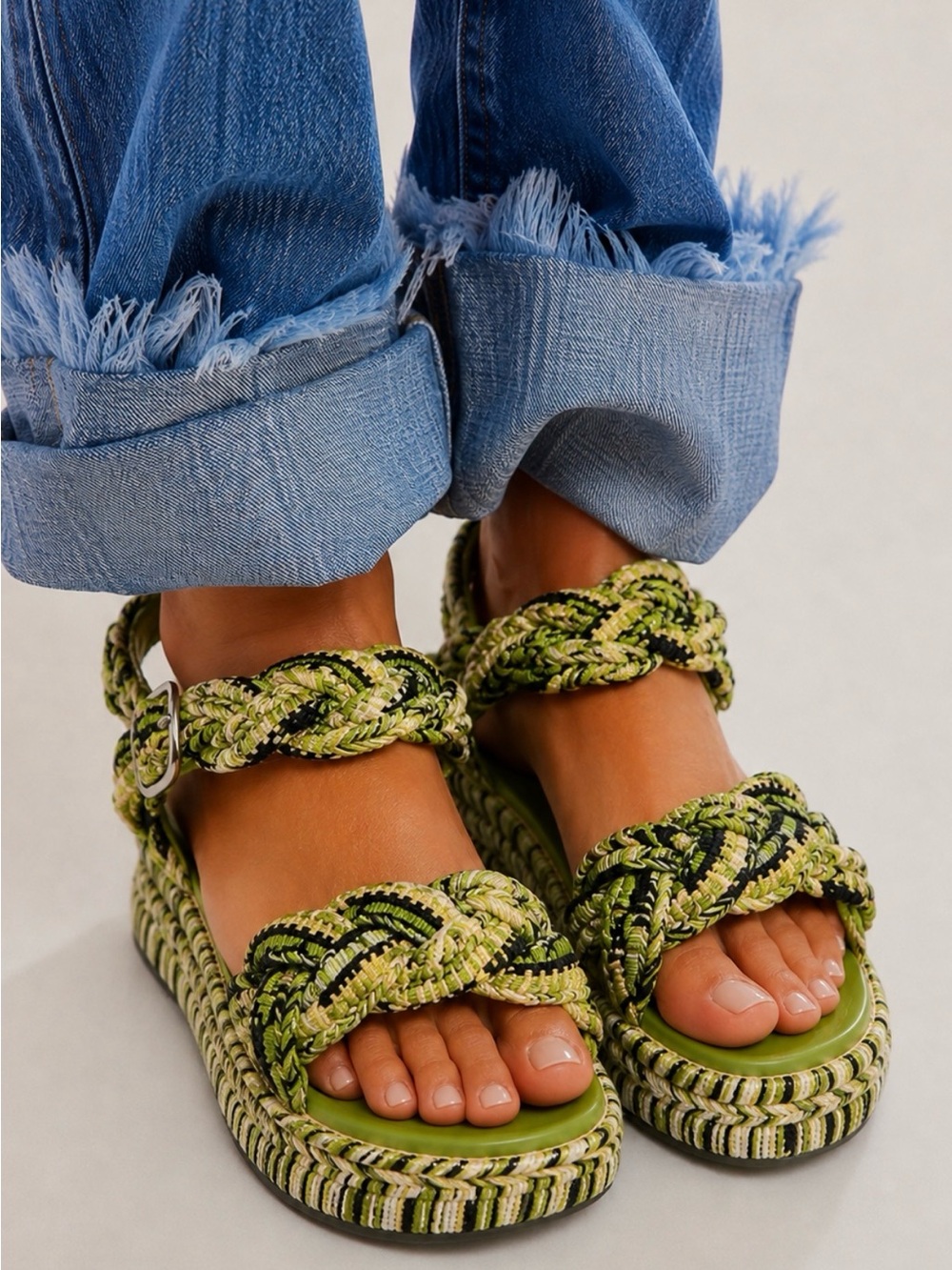 Amambaih Anthropologie Maria Flatform Braided boho Sandals 40 9.5